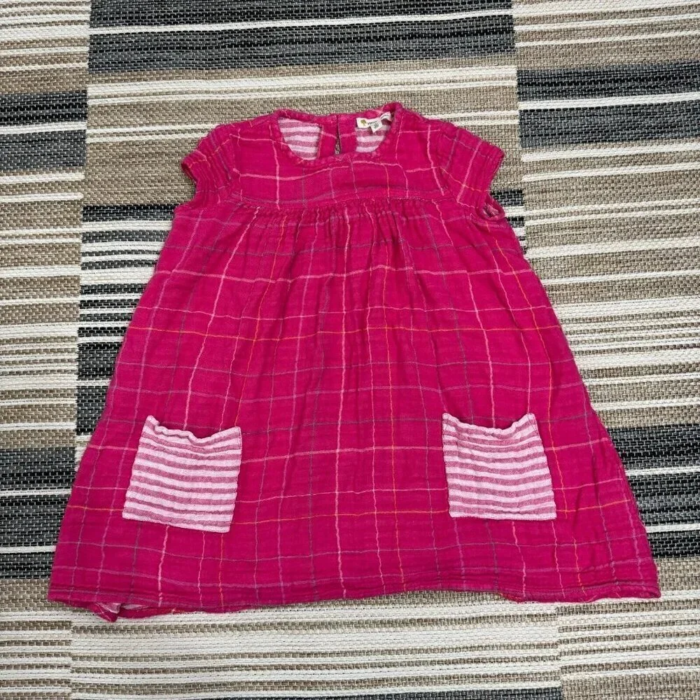Tucker + Tate Girls Double Plaid Gauzy Dress Casual Pockets Grid Electric Pink 6